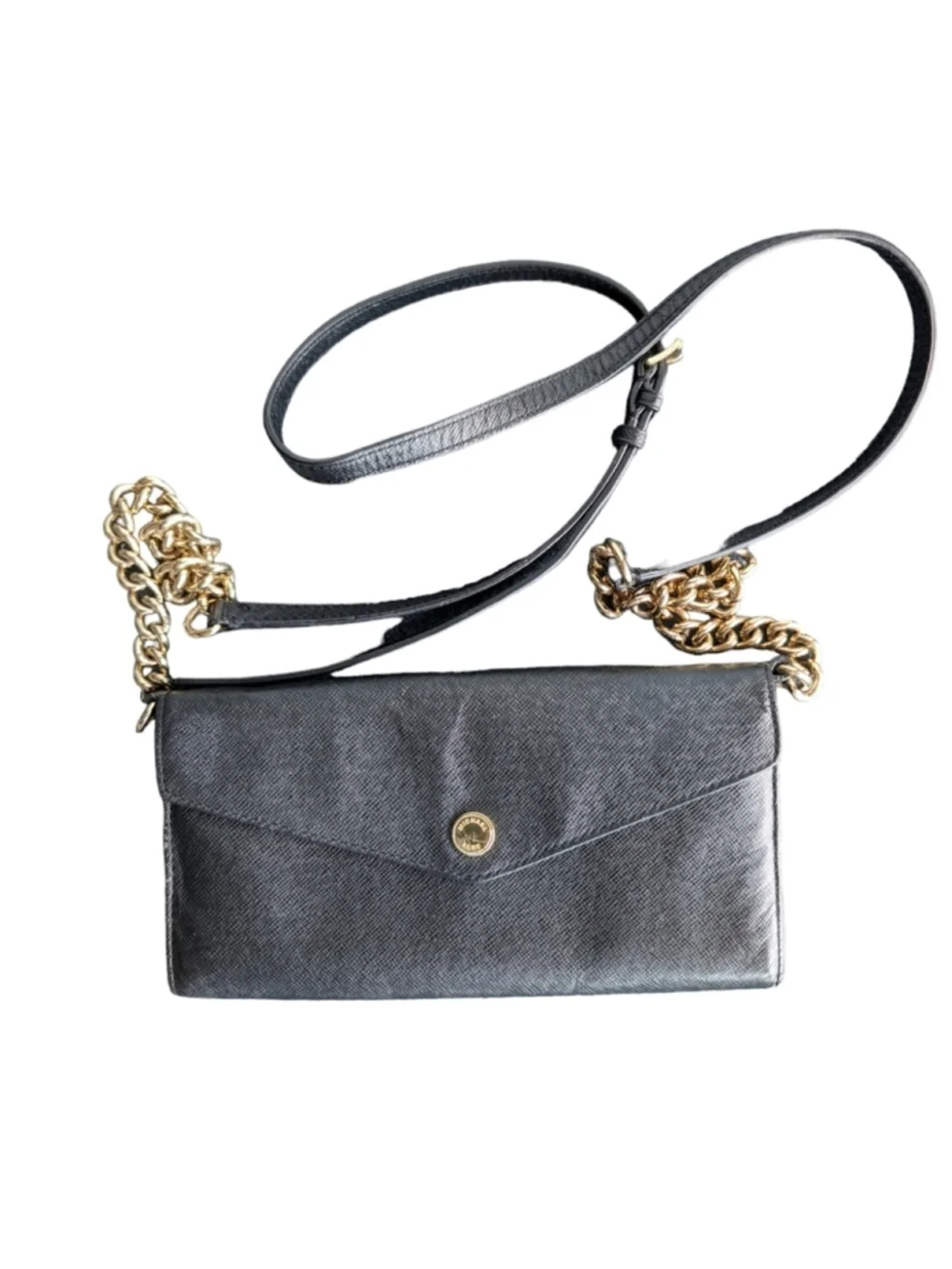 Michael Kors Black Saffiano Leather Gold Tone Crossbody Bag Adjustable Strap GUC